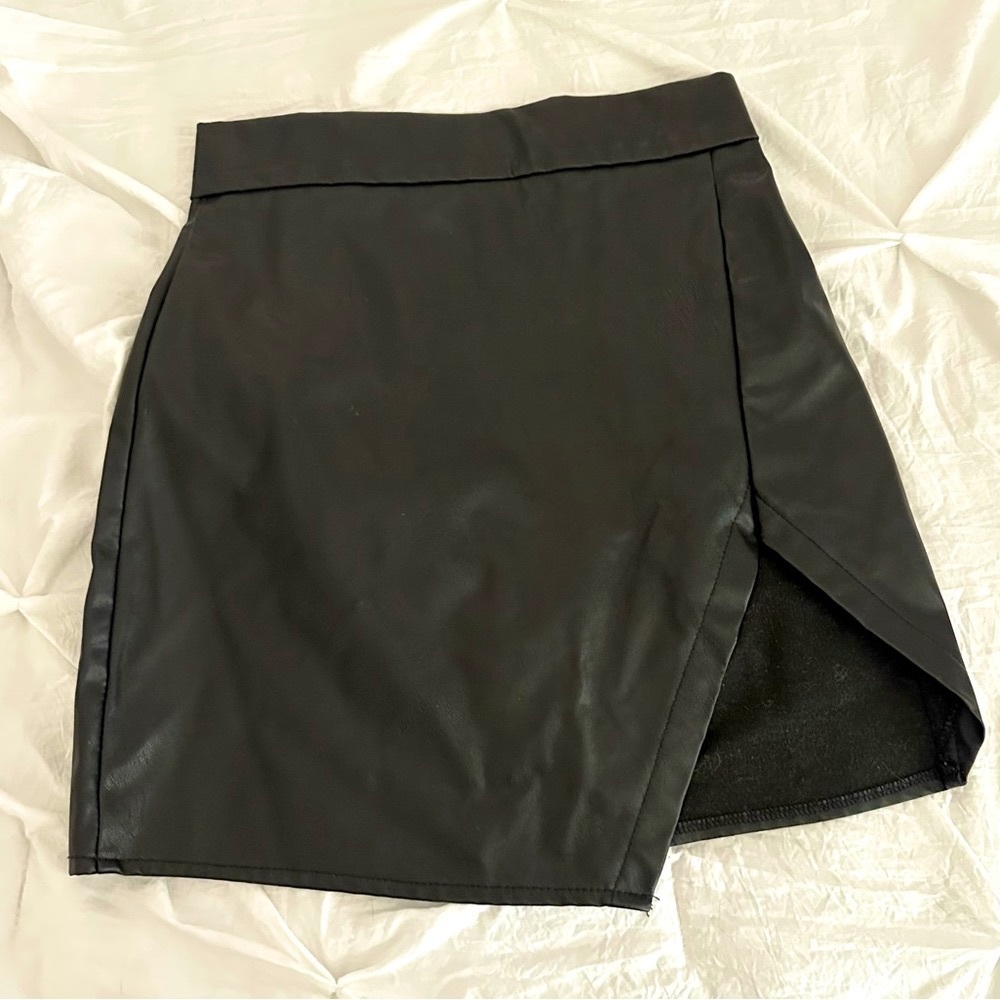 Faux Leather Skirt with Slit
